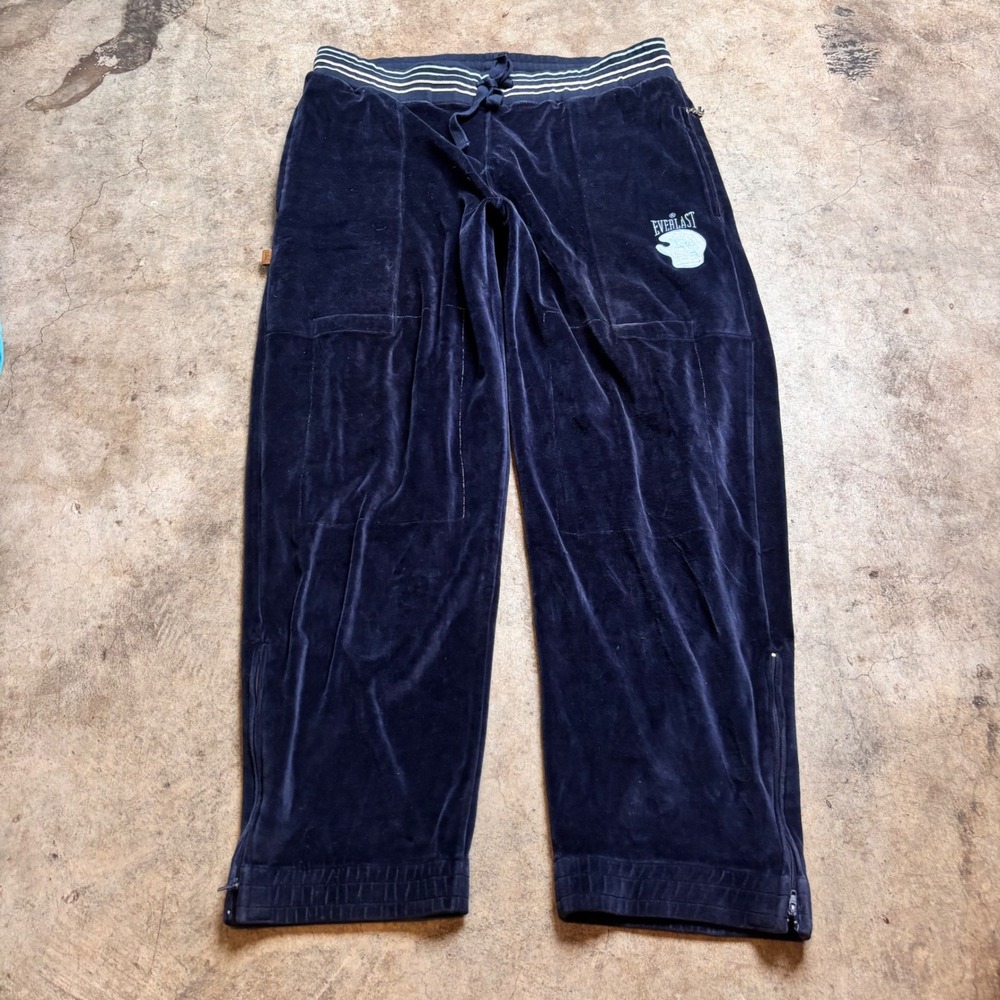 Everlast Navy Velour Track Pants XL Y2K Wide Leg Boxing Streetwear